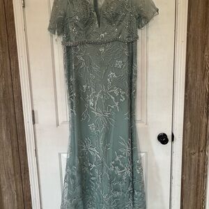 Elegant Sage Embroidered Wedding Guest Dress